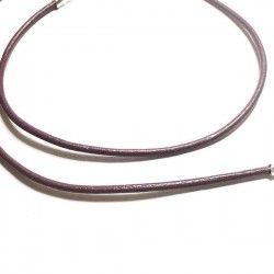 Collier cordon cuir violet pourpre fermoir argent 925 longueur 38 cm