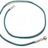 Collier cordon cuir bleu vert turquoise fermoir argent 925 longueur 38 cm