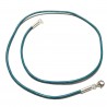 Collier cordon cuir bleu vert turquoise fermoir argent 925 longueur 38 cm