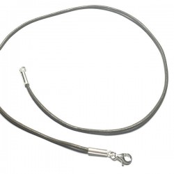 Collier cordon cuir gris sombre fermoir argent 925 longueur 50 cm