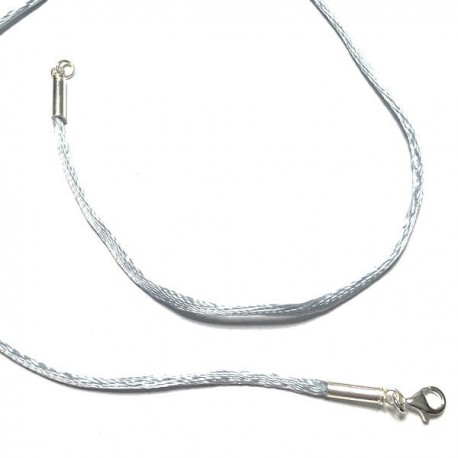 Collier cordon fil de soie bleu clair fermoir argent 925 longueur 40 cm