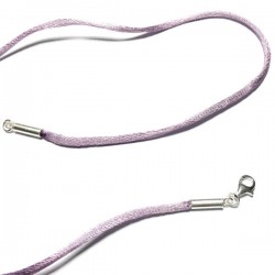 Collier cordon fil de soie mauve violet lilas fermoir argent 925 longueur 38 cm