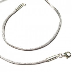 Collier cordon fil de soie argent fermoir argent 925 longueur 38 cm