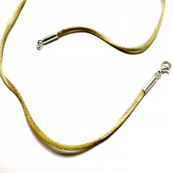 Collier cordon fil de soie doré fermoir argent 925 longueur 38 cm