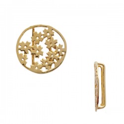 Pendentif 2 passants rond ajouré fleurs breloque en plaqué or 18 carats diamètre 14 mm