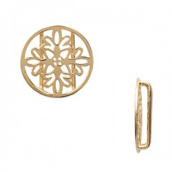 Pendentif 2 passants rond ajouré fleurs breloque en plaqué or 18 carats diamètre 15 mm
