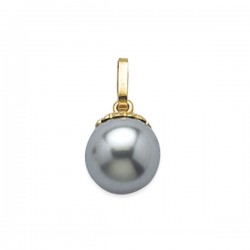 Pendentif perle nacrée grise et plaqué or 18 carats perle ronde 10 mm