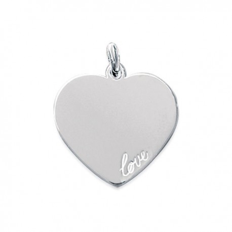 Pendentif coeur à graver argent massif 925 avec pré-gravure Love hauteur 25 mm x largeur 20 mm