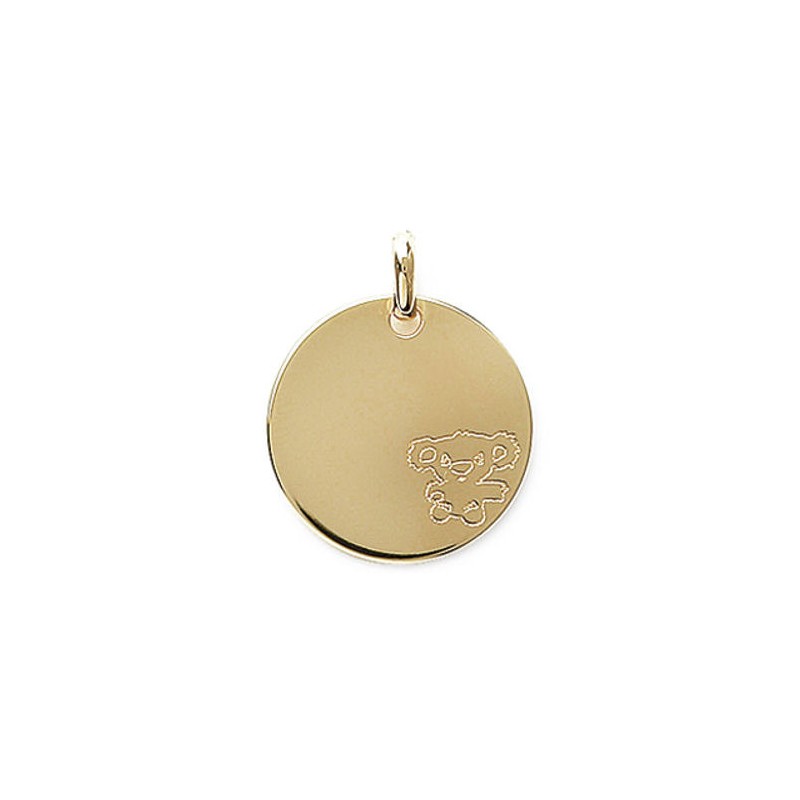 Pendentif médaille enfant à graver plaqué or 18 carats diamètre 18 mm  fabrication française