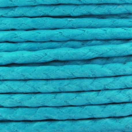 Cordon coton ciré tressé européen 2 mm bleu turquoise fil très résistant 2m50