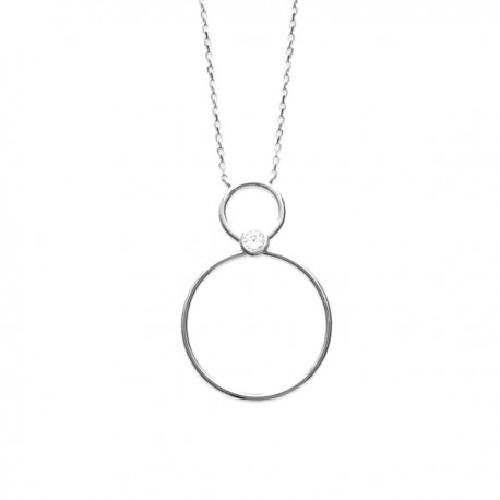 Collier argent 925/000 rhodié pendant anneau 25 mm bijou tendance