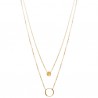 Collier 2 rangs en plaqué or 18 carats anneau 12 mm longueur 40 cm