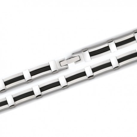 Bracelet en acier et caoutchouc noir largeur 8 mm longueur 21 cm