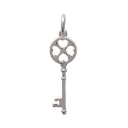 Pendentif clé en argent 925 motifs ajourés petits coeurs