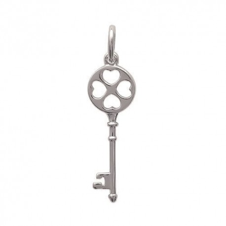 Pendentif clé en argent 925 motifs ajourés petits coeurs