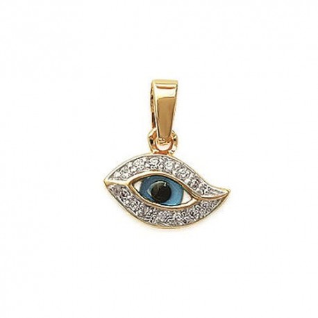 Pendentif Oeil bleu en Plaqué Or serti Zirconium