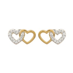 Boucles d'oreilles double coeur en Plaqué Or et Zirconium