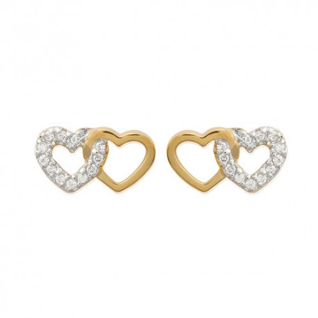 Boucles d'oreilles double coeur en Plaqué Or et Zirconium