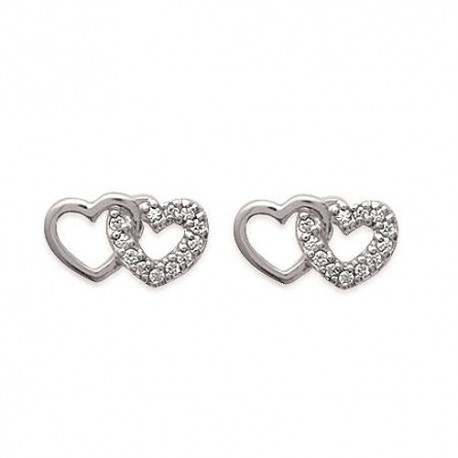 Boucles d'oreilles coeurs en Argent 925 et Zirconium