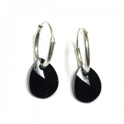 Boucles d'oreilles argent 925 créoles pendants petites gouttes cristal noir