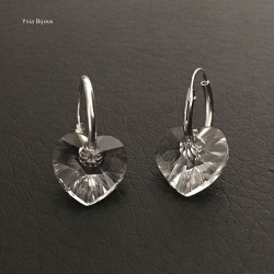 Boucles d'oreilles argent 925/000 créoles pendants petits coeurs cristal