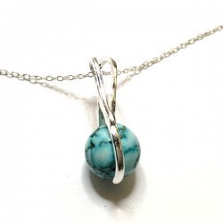 Pendentif pierre perle turquoise naturelle et argent 925/000