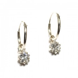 Boucles d'oreilles créoles argent 925/000 pendants petites étoiles zirconium