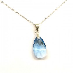 Pendentif petite goutte cristal Swarovski bleu topaze et argent 925/000