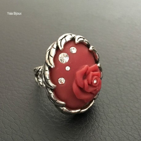 Bague fleur en argent rhodium