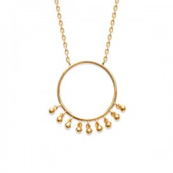 Collier plaqué or 18 carats pendentif cercle anneau pampilles boules