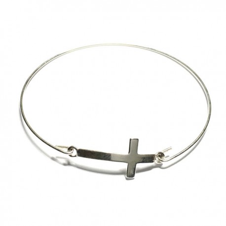 Bracelet jonc fin croix en argent 925/000 