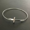 Bracelet jonc fin croix en argent 925/000 