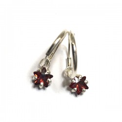 Boucles d'oreilles créoles argent 925 pendants étoiles zirconium rouge