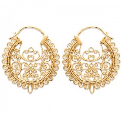 Boucles d'oreilles créoles en plaqué or 18 carats style dentelle