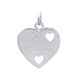 Pendentif coeur gravé Je t'aime en argent massif 925/000 rhodié