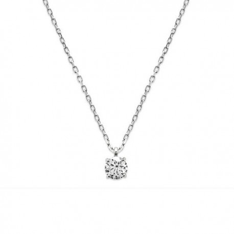 Collier solitaire en argent massif 925/000 zirconium griffé diamètre 5 mm