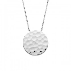Collier argent massif 925/000 rhodié pendentif rond martelé