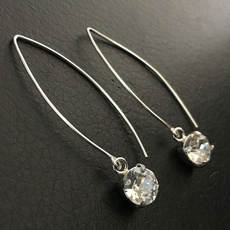 Boucles d'oreilles argent 925 grands crochets cristal Swarovski griffés