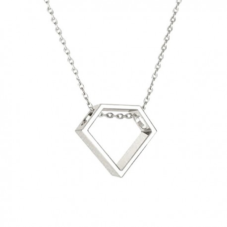 Collier argent 925/000 pendentif forme diamant sur chaine ras de cou 38 cm