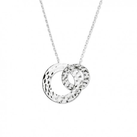 Collier anneaux cercles entrelacés martelés argent massif 925/000 rhodié