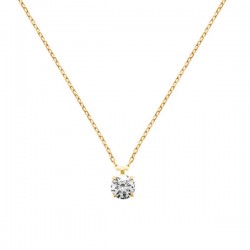 Collier solitaire Plaqué Or 18 carats et zirconium griffé diamètre 6 mm