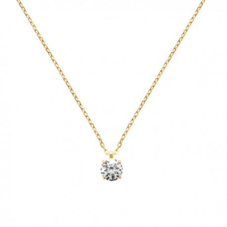 Collier solitaire Plaqué Or 18 carats et zirconium griffé diamètre 6 mm