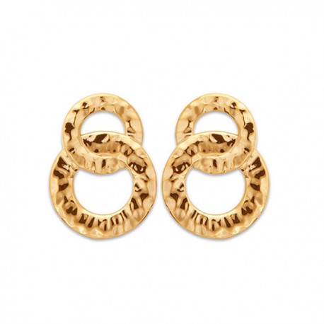 Boucles d'oreilles anneaux entrelacés Plaqué Or 18 caras effet martelé