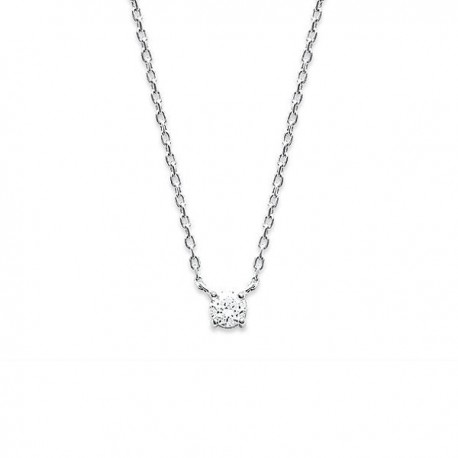 Collier argent massif 925/000 petit solitaire zirconium griffé diamètre 4 mm