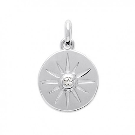 Pendentif médaille étoile argent massif 925/000 rhodié et zirconium