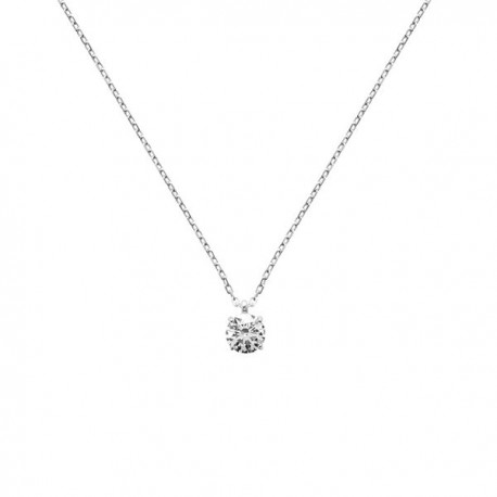 Collier solitaire griffé argent massif 925/00 et zirconium diamètre 6 mm