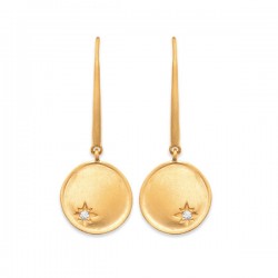 Boucles d'oreilles pendantes étoiles Plaqué Or 18 carats satiné et zirconium