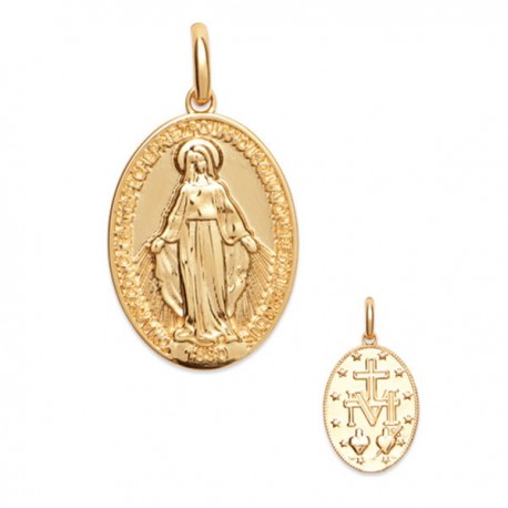 Pendentif médaille Vierge Marie Plaqué Or 18 carats décor 2 faces