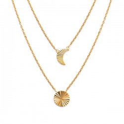 Collier 2 rangs lune soleil en plaqué or 18 carats Bijou tendance