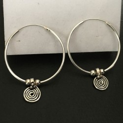 Boucles d'oreilles créoles 35 mm argent 925/000 petits pendants spirales